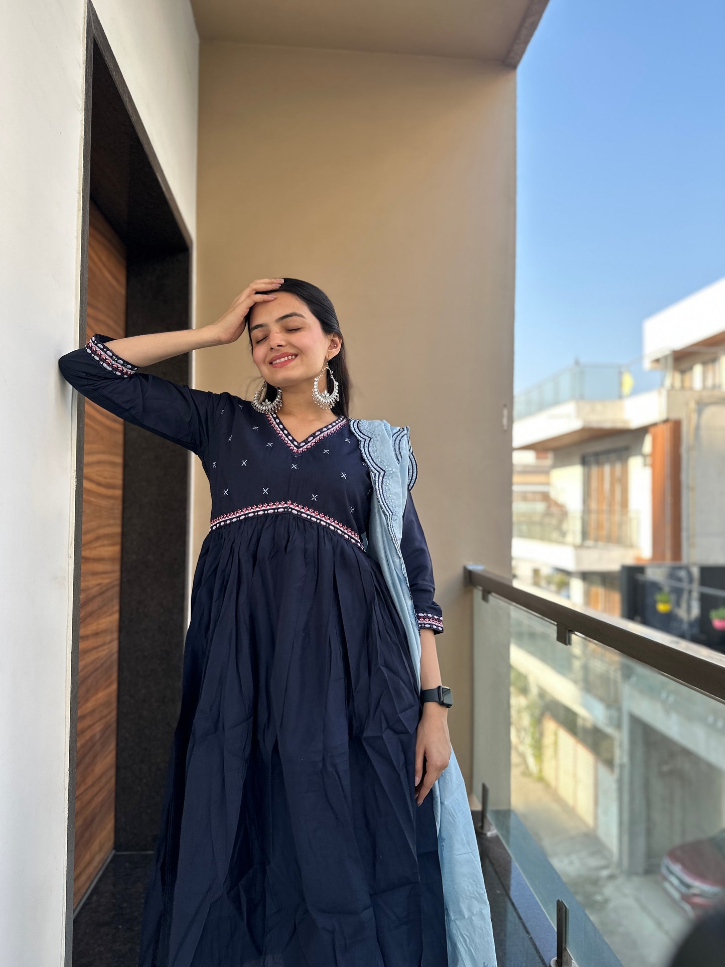 Midnight blue Muslin Cotton Kurta Palazzo Set