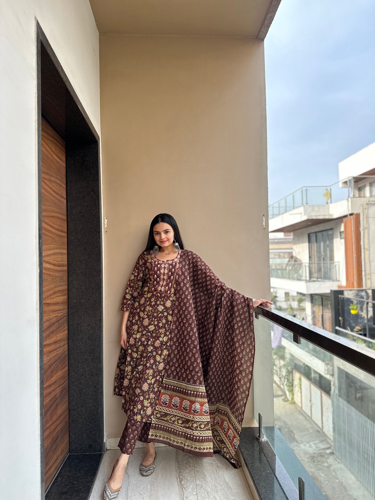 Chocolate Brown Pure Cotton Kurta Pant Set