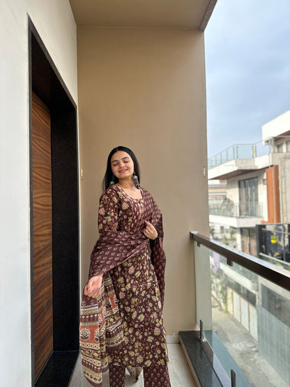 Chocolate Brown Pure Cotton Kurta Pant Set