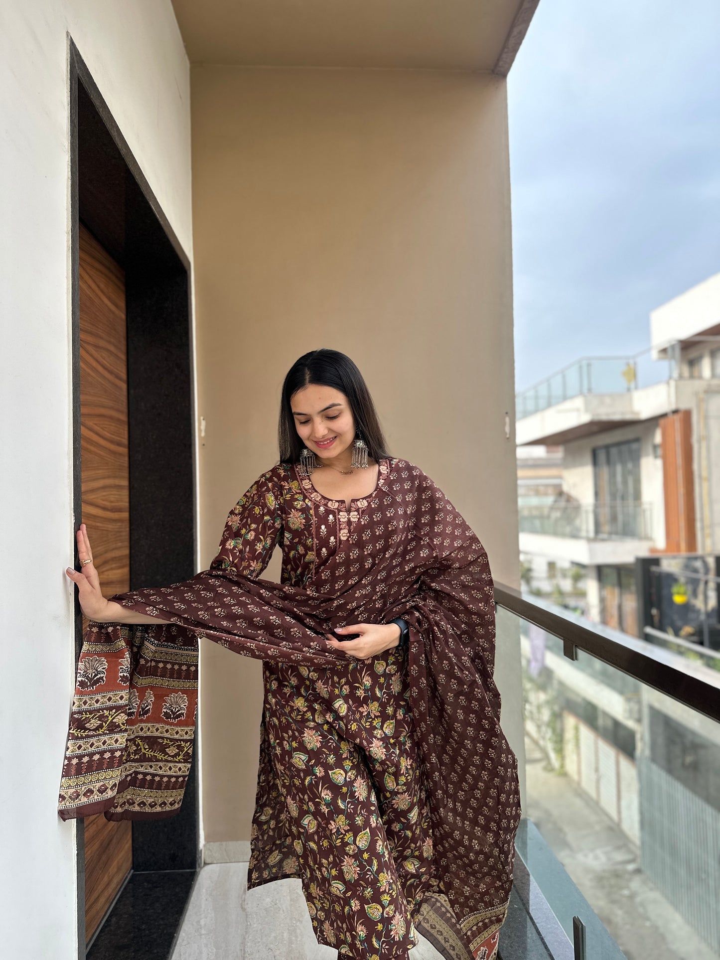 Chocolate Brown Pure Cotton Kurta Pant Set