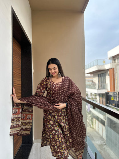 Chocolate Brown Pure Cotton Kurta Pant Set
