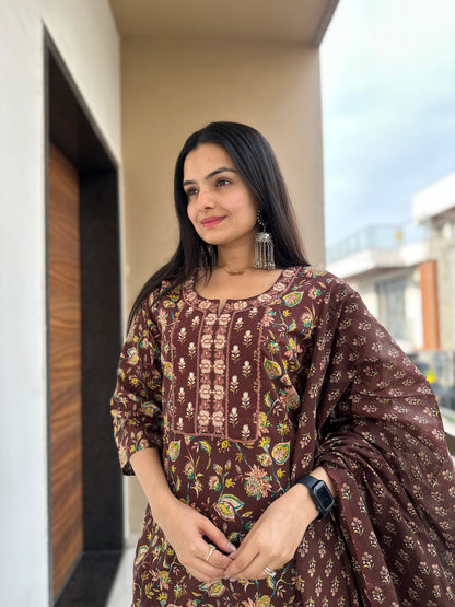 Chocolate Brown Pure Cotton Kurta Pant Set