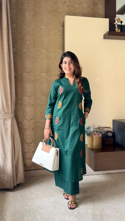 Jade Green Flex Cotton Kurta Palazzo Co-ord Set