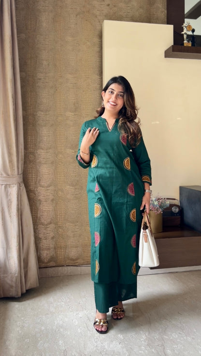 Jade Green Flex Cotton Kurta Palazzo Co-ord Set