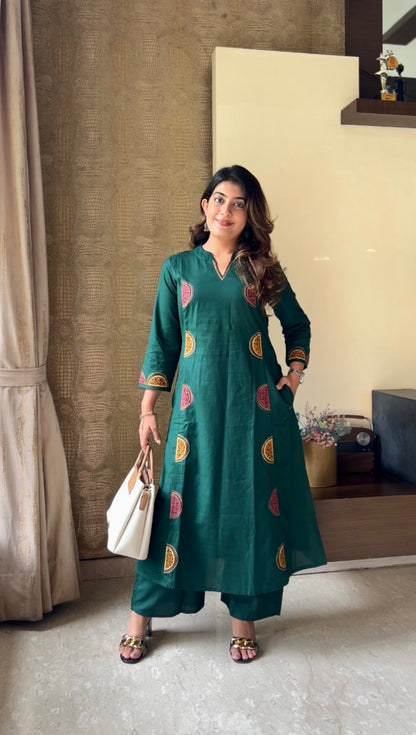 Jade Green Flex Cotton Kurta Palazzo Co-ord Set