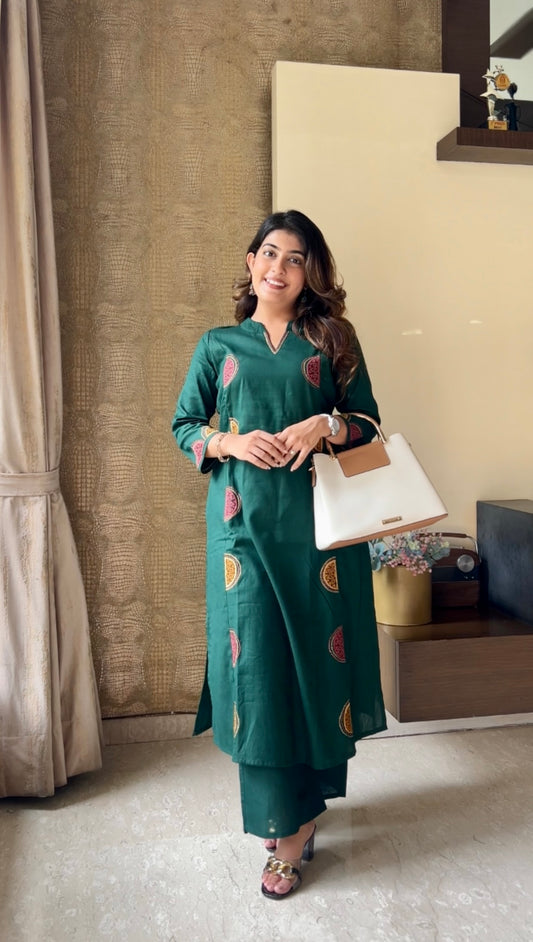 Jade Green Flex Cotton Kurta Palazzo Co-ord Set