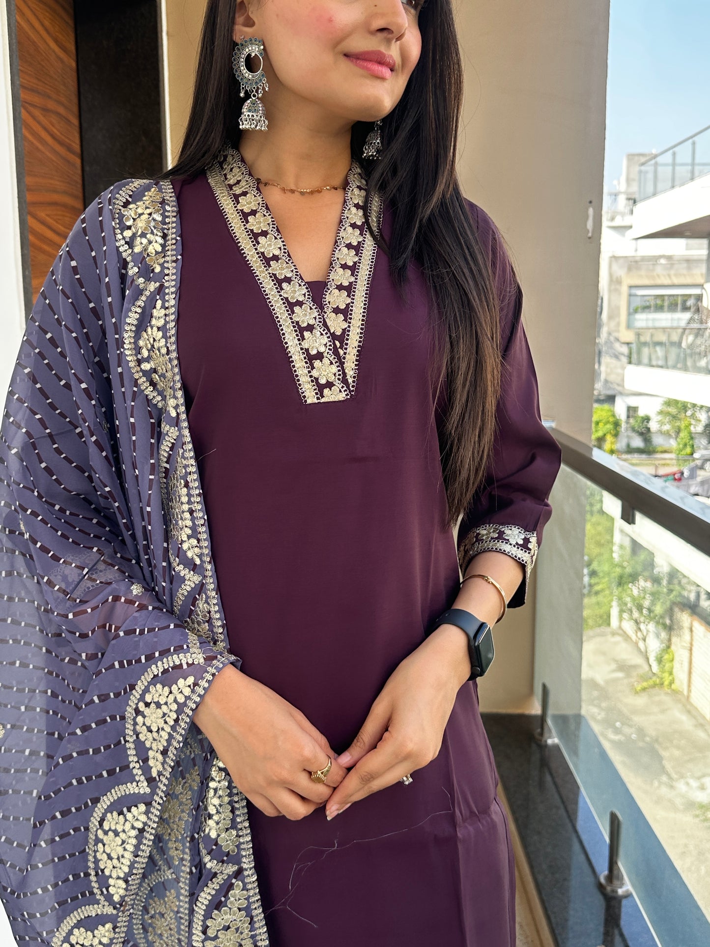 Majestic Wine Muslin Cotton Kurta Pant Set