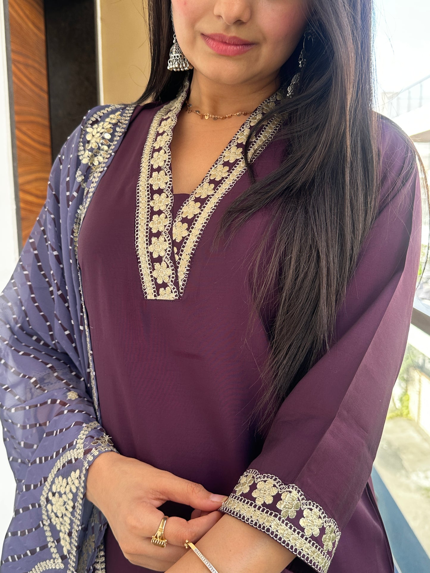Majestic Wine Muslin Cotton Kurta Pant Set