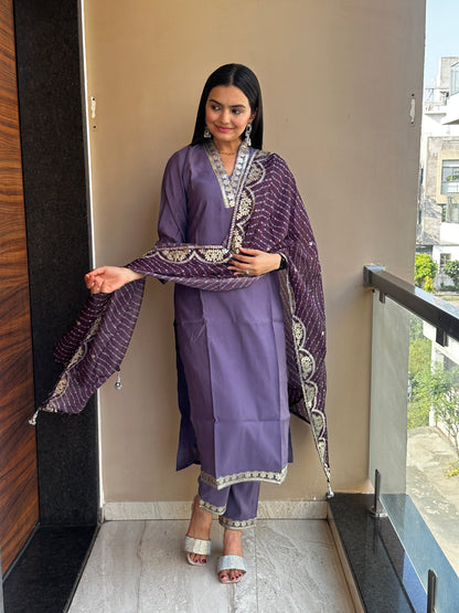 Violet Haze Muslin Cotton Kurta Pant Set