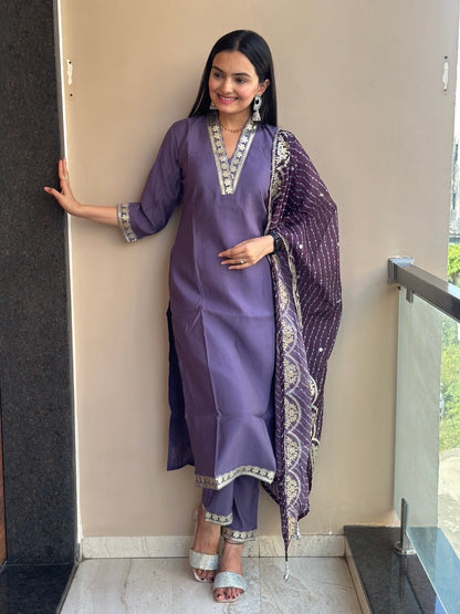 Violet Haze Muslin Cotton Kurta Pant Set