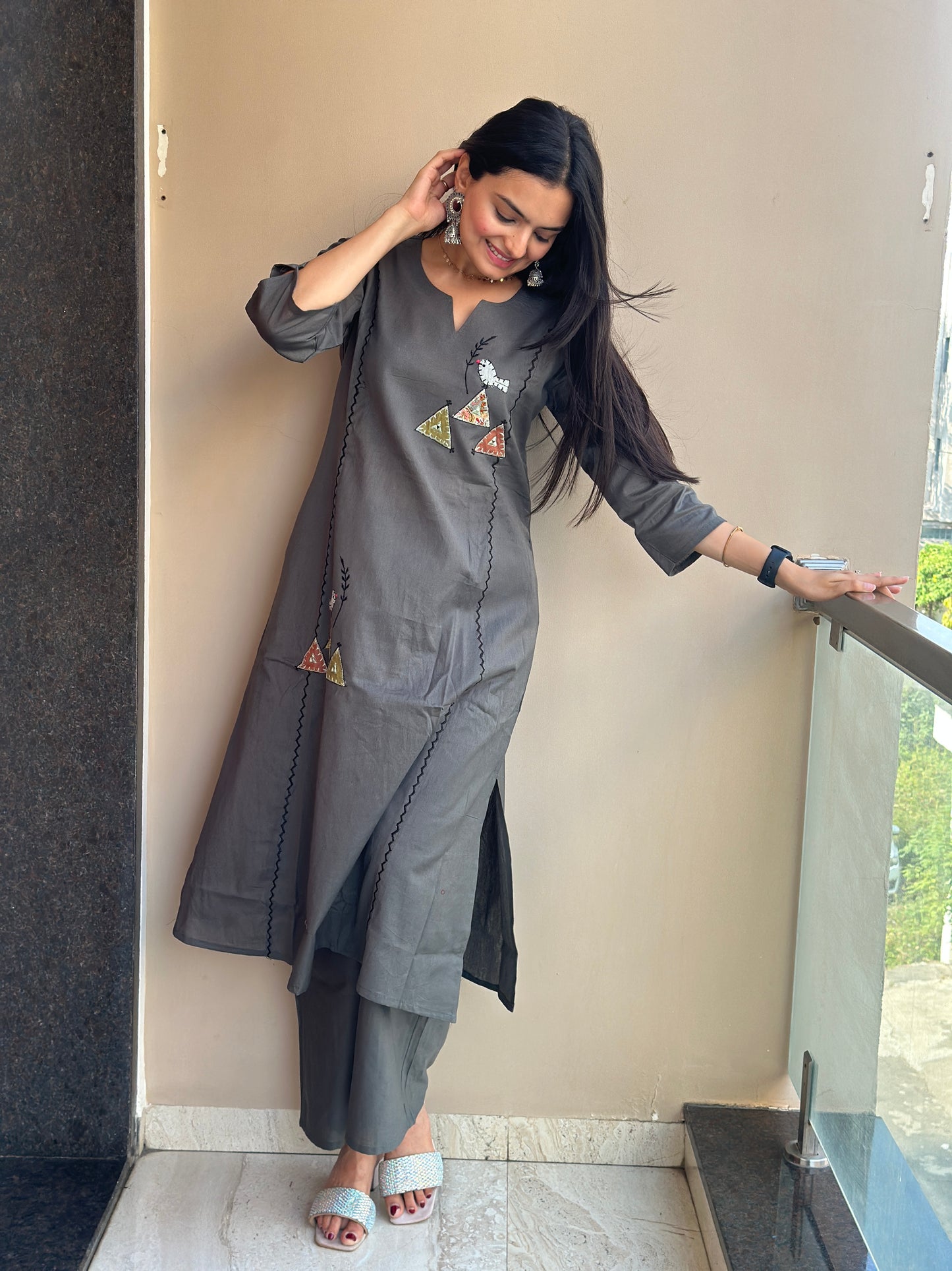 Cloudy Grey Linen Cotton Kurta Palazzo Co-ord Set