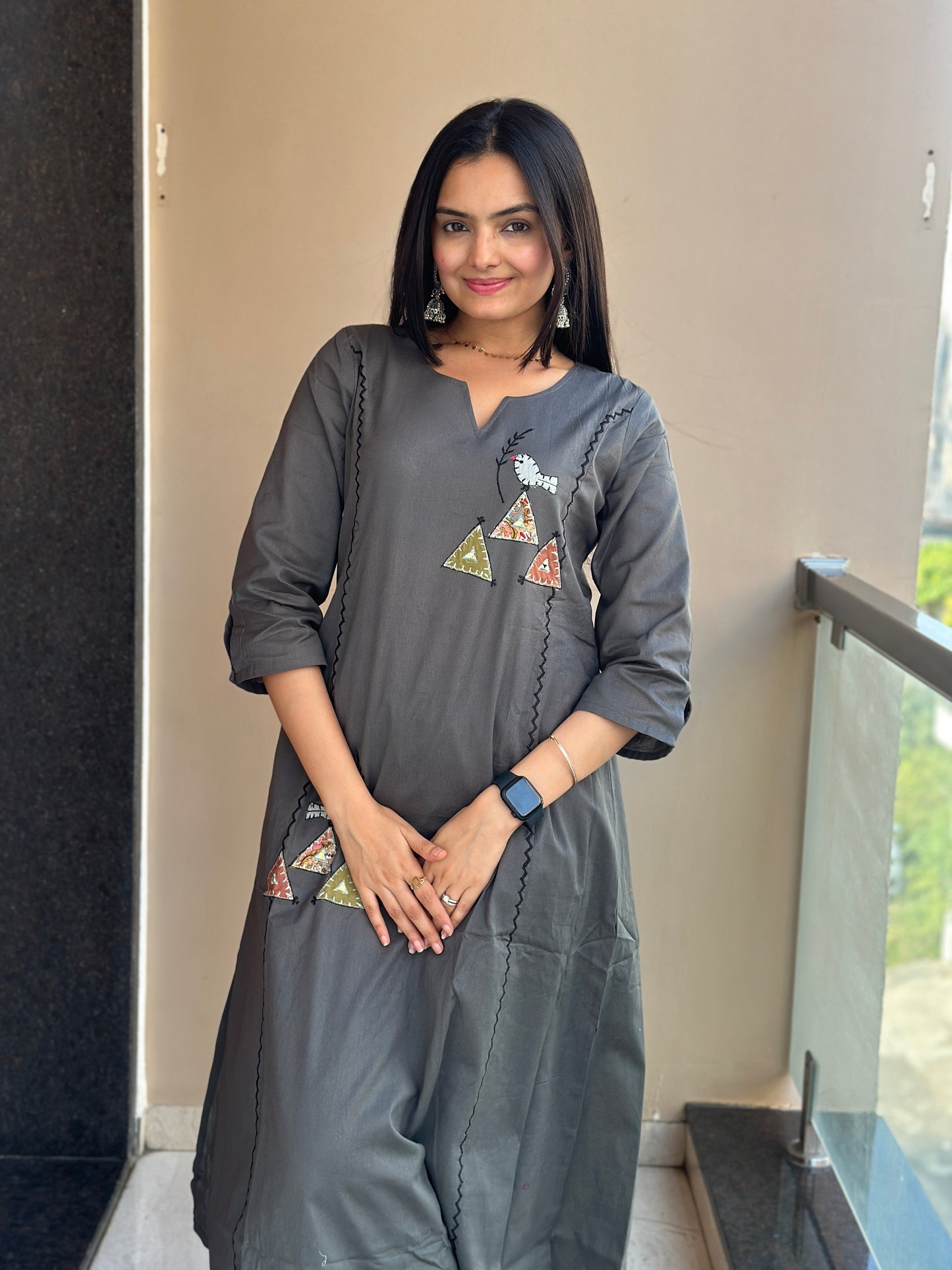 Cloudy Grey Linen Cotton Kurta Palazzo Co-ord Set