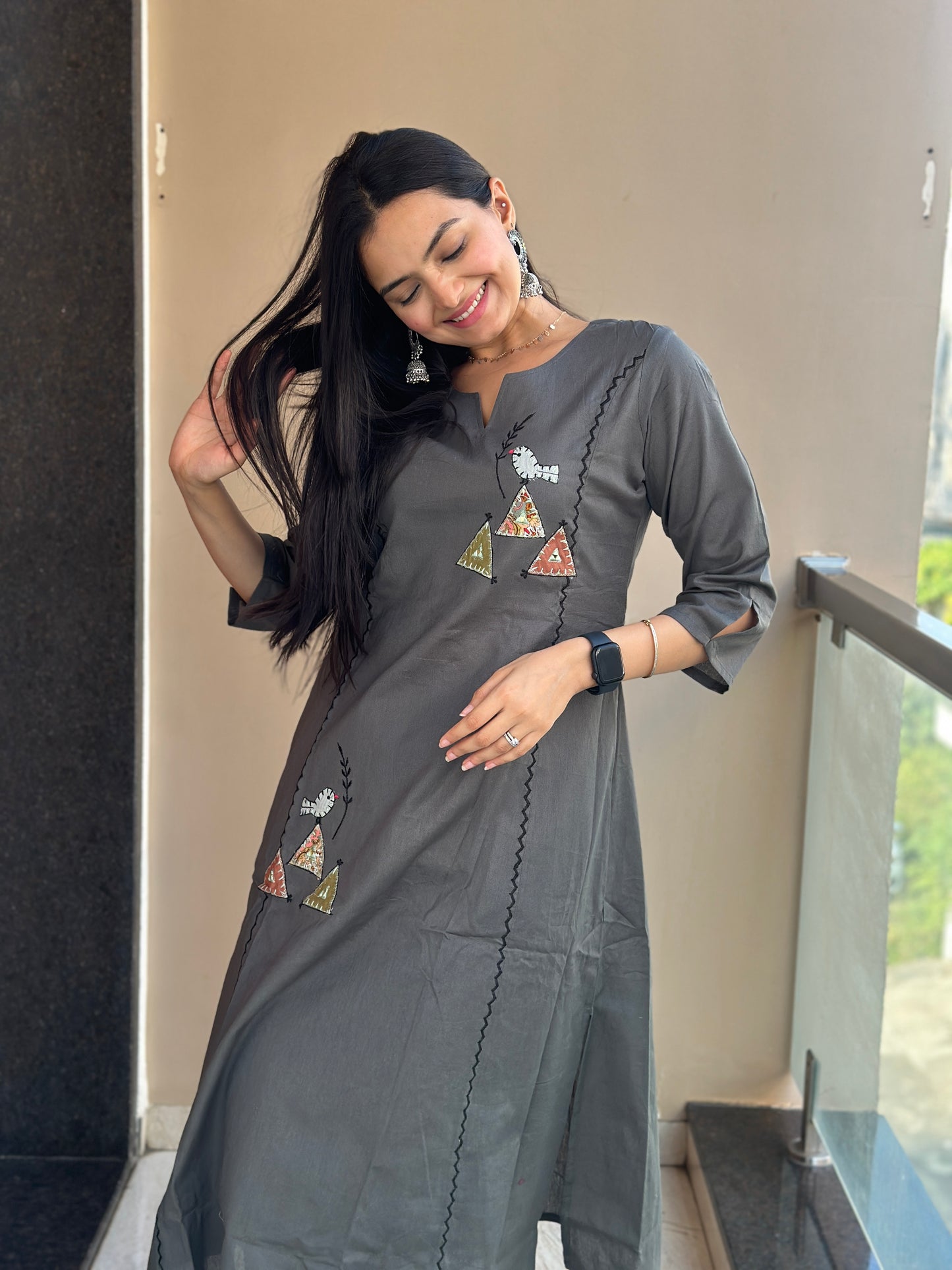 Cloudy Grey Linen Cotton Kurta Palazzo Co-ord Set