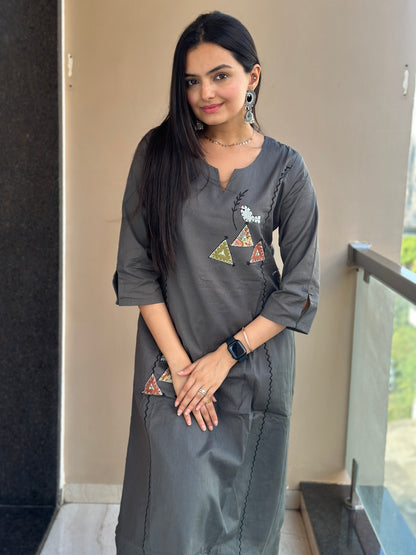 Cloudy Grey Linen Cotton Kurta Palazzo Co-ord Set