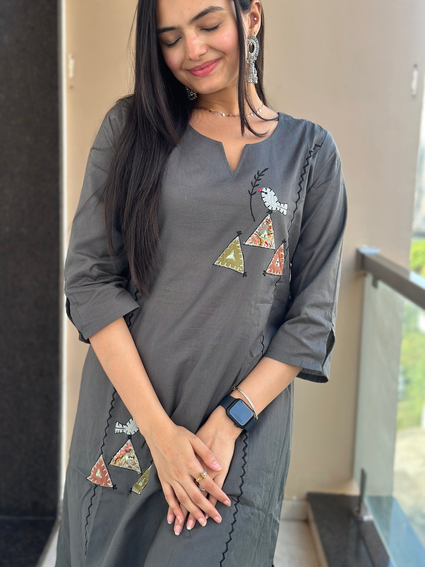Cloudy Grey Linen Cotton Kurta Palazzo Co-ord Set