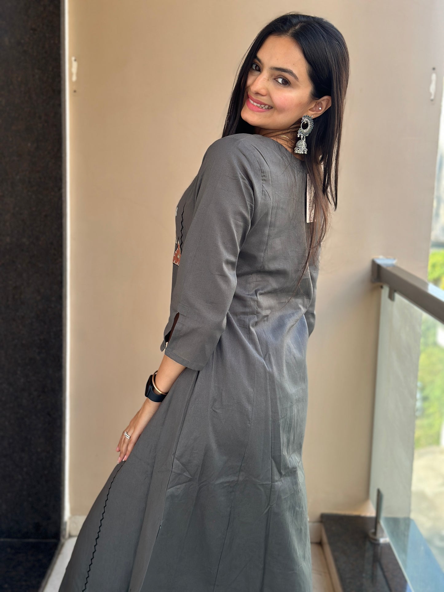 Cloudy Grey Linen Cotton Kurta Palazzo Co-ord Set