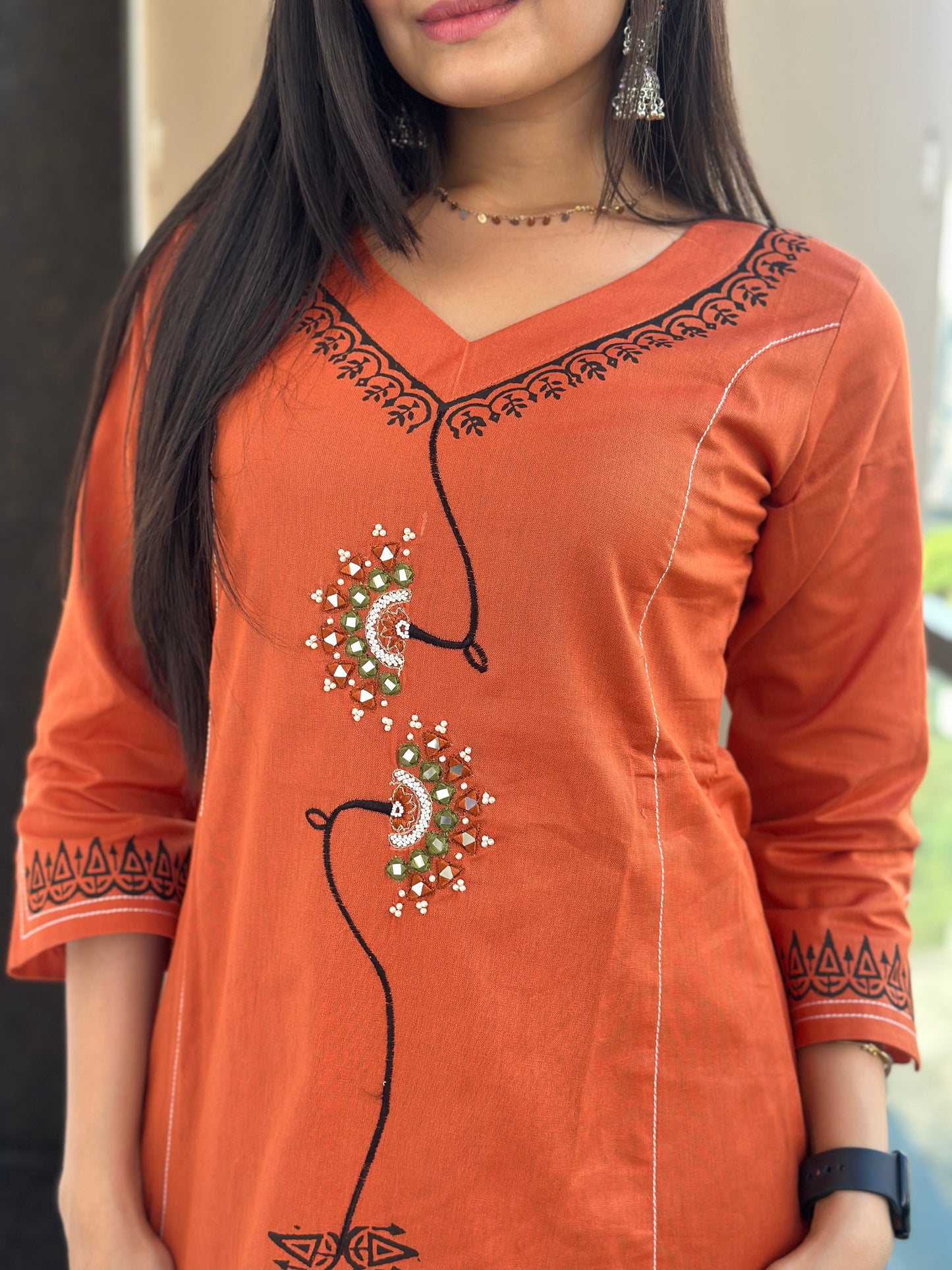 Mandarin Orange Linen Cotton Kurta Palazzo Co-ord Set