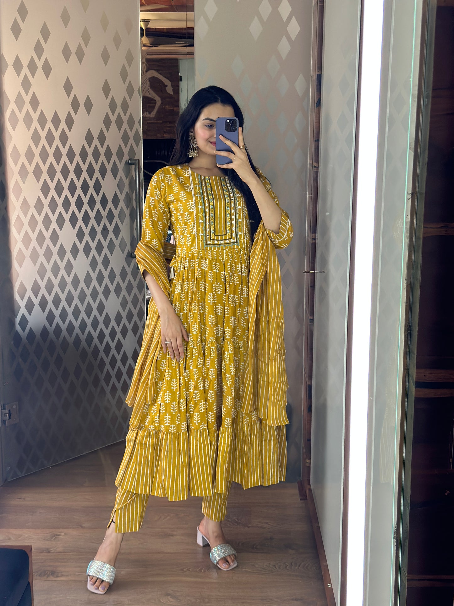Mustard Yellow Pure Cotton Anarkali Suit Set