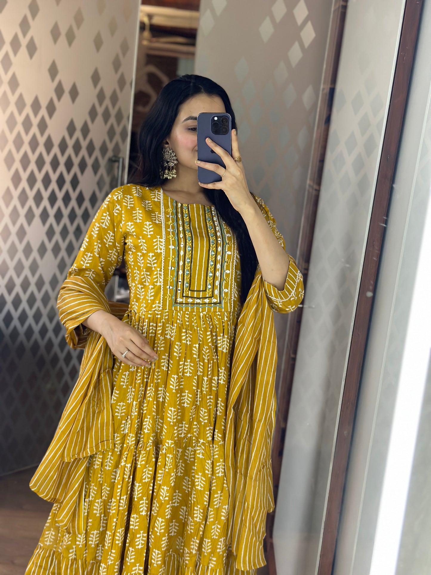 Mustard Yellow Pure Cotton Anarkali Suit Set