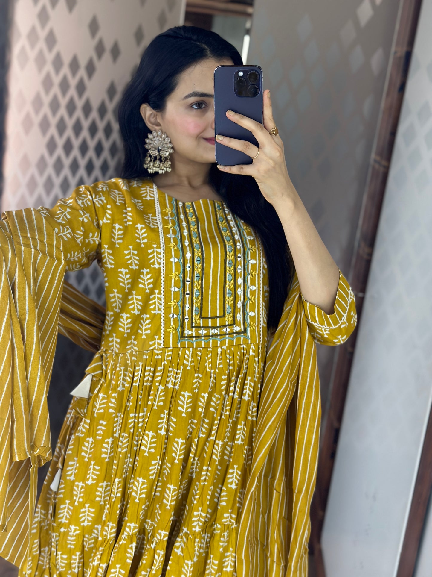 Mustard Yellow Pure Cotton Anarkali Suit Set