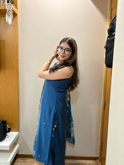 Sapphire Blue Handwork Kurta Pant Set