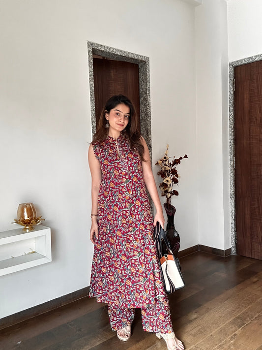 Ruby Red Floral Printed Cotton Co-ord Set