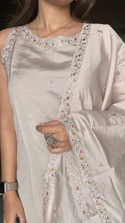 Moonlight beige Embroidered Kurta Set