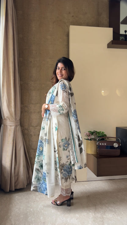 Silver Mist Mulmul Cotton Kurta Pant Set
