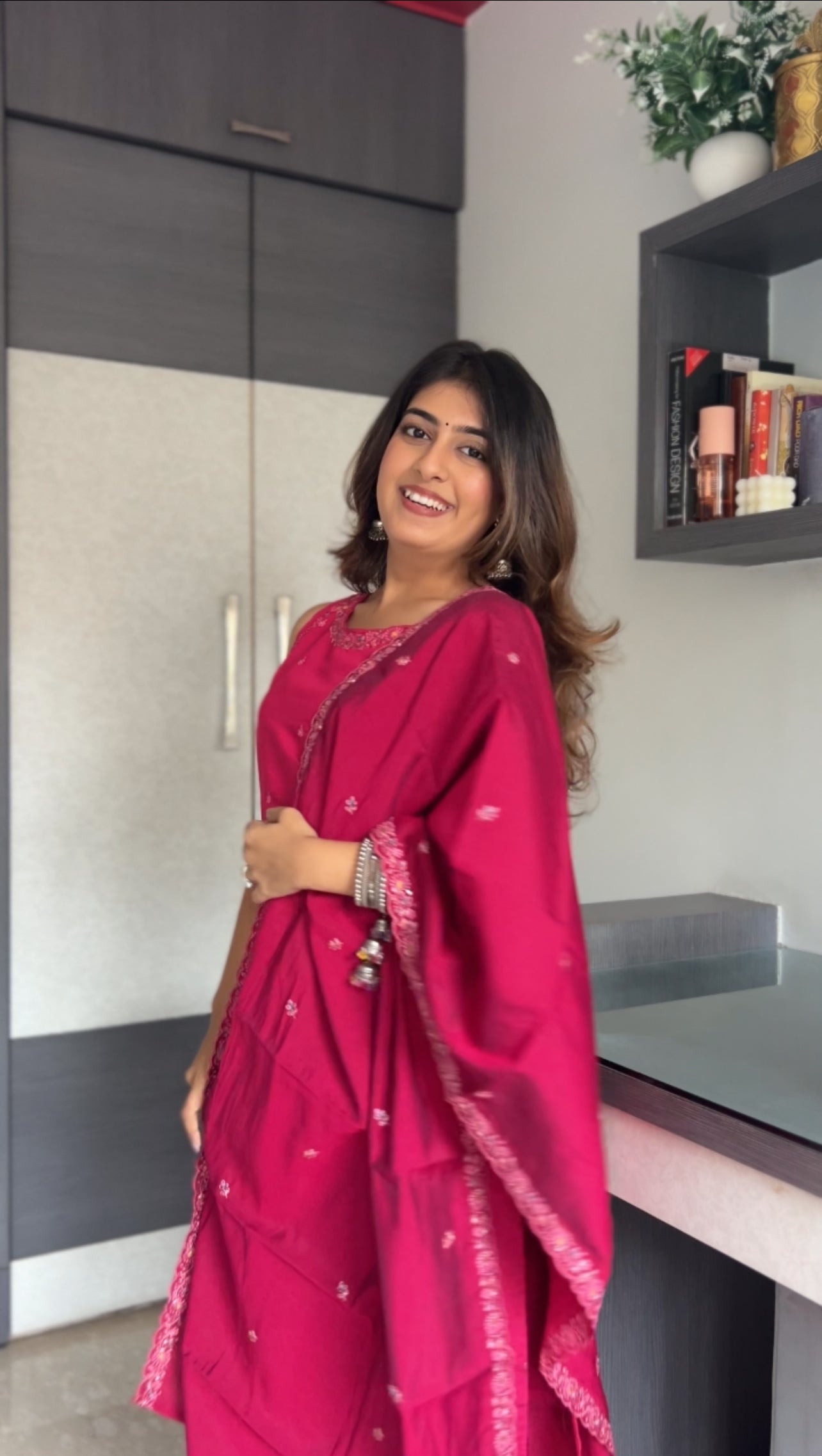 Rasberry Pink Embroidered Kurta Pant Set