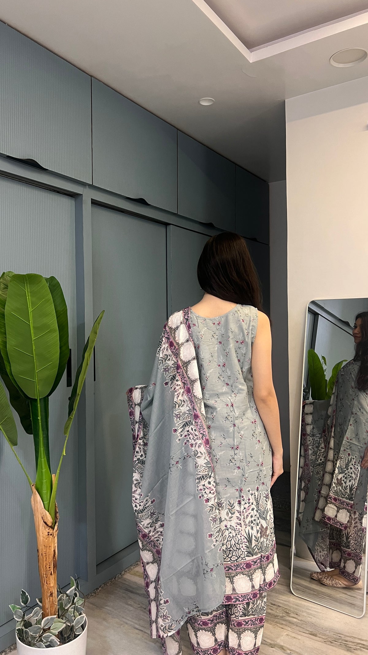 Ivory Mist Grey Gulnaar Printed Suit Set
