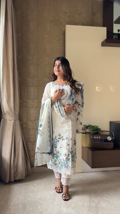 Silver Mist Mulmul Cotton Kurta Pant Set