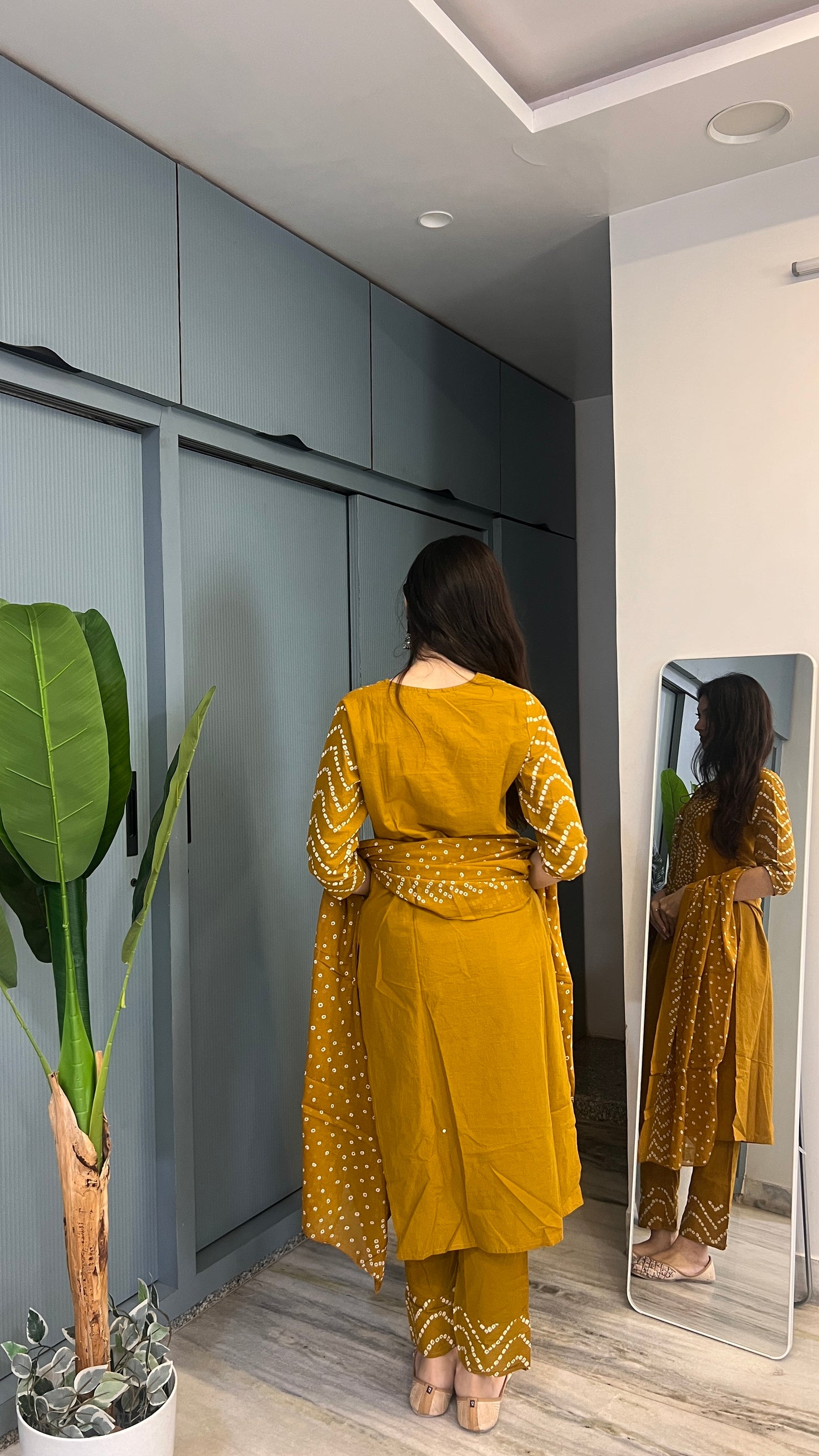 Marigold Muse — Mustard Printed Kurta Pant Set with Dupatta
