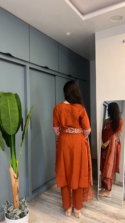 Terracotta Muse — Rust Printed Kurta Pant Set with Dupatta