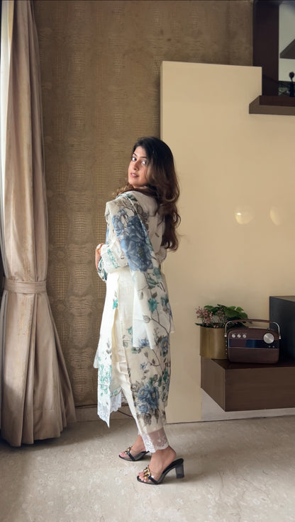 Silver Mist Mulmul Cotton Kurta Pant Set