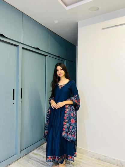 Imperial Blue Pure Cotton Anarkali Suit Set