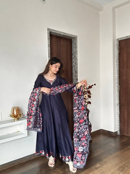 Midnight Blue Pure Cotton Anarkali Suit Set