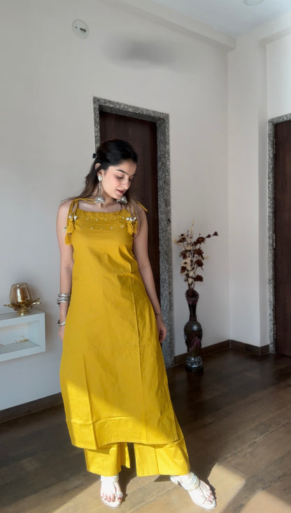 Sunshine Luxe Cotton Sleeveless Kurta Palazzo Set