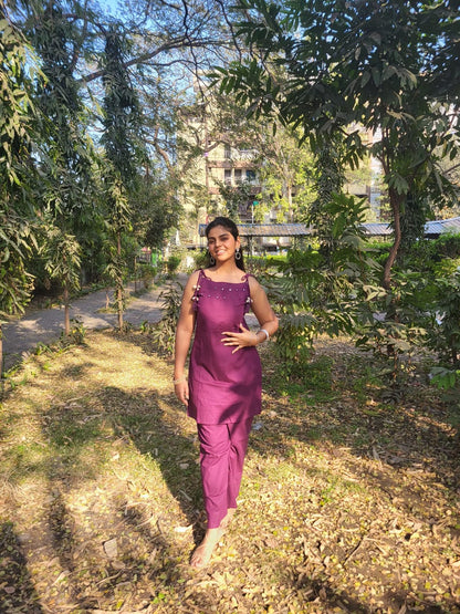 Rich Burgundy Cotton Sleeveless Short Kurti Palazzo Set