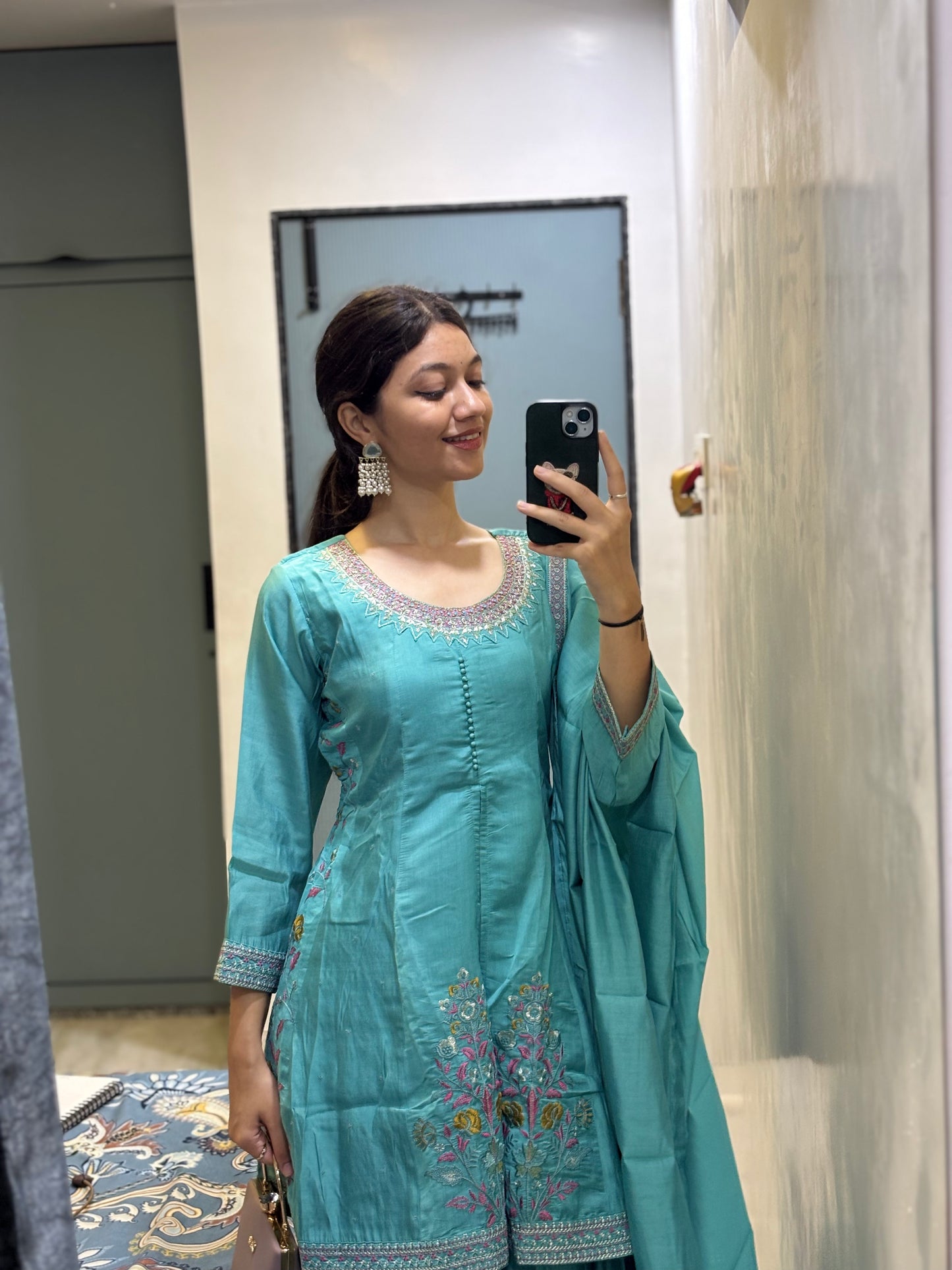 Turquoise Blossom Sharara Set