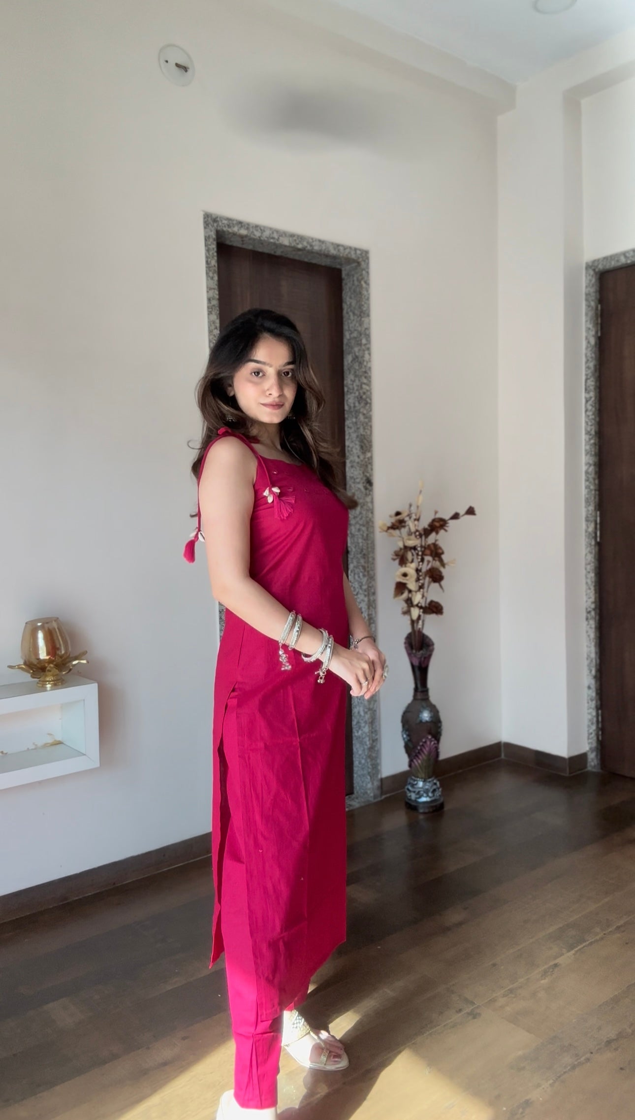 Pink Paradise Cotton Sleeveless Kurta Palazzo Set