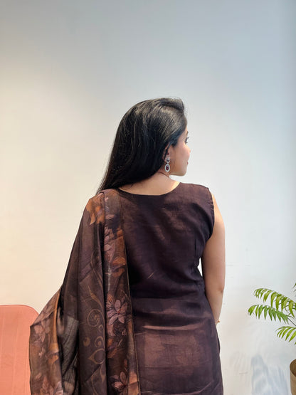 Moocha Brown Mulmul Cotton Printed Suit Set
