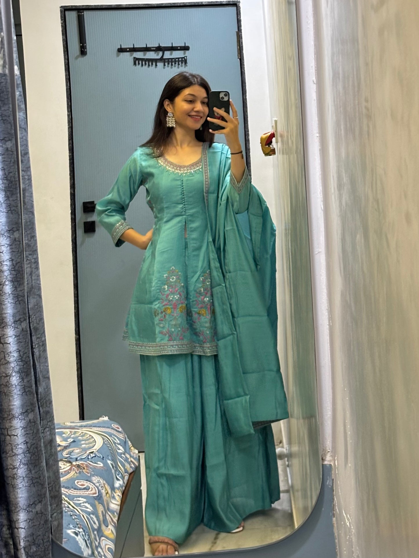 Turquoise Blossom Sharara Set