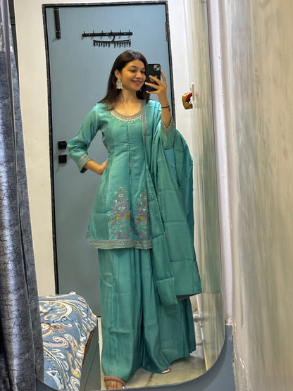 Turquoise Blossom Sharara Set