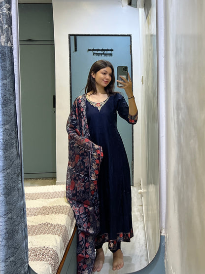 Midnight Blue Pure Cotton Anarkali Suit Set