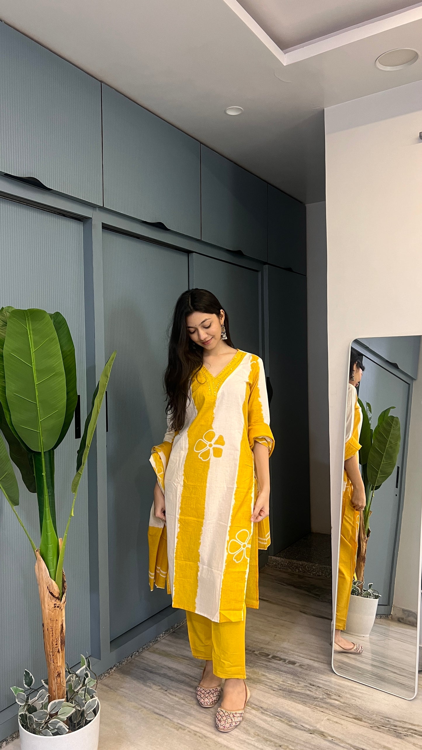 Sunlit Bloom — Mustard & Ivory Printed Kurta Pant Set