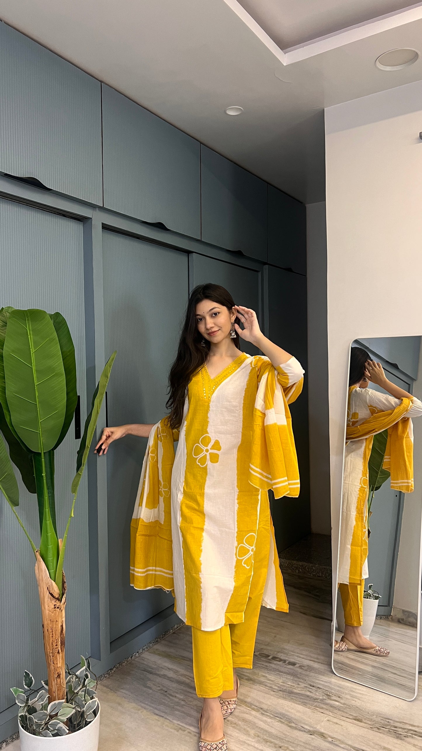 Sunlit Bloom — Mustard & Ivory Printed Kurta Pant Set
