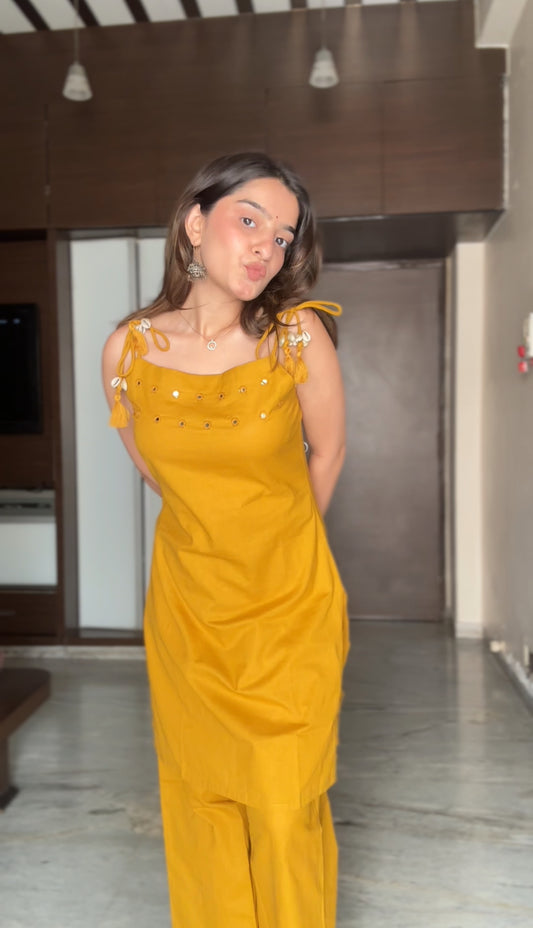 Golden Orche Pure Cotton Sleeveless Kurta Palazzo Co-ord Set