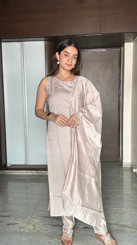 Moonlight beige Embroidered Kurta Set