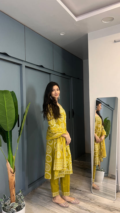 Olive Muse — Pure Cotton Printed Kurta Pant Set with Dupatta