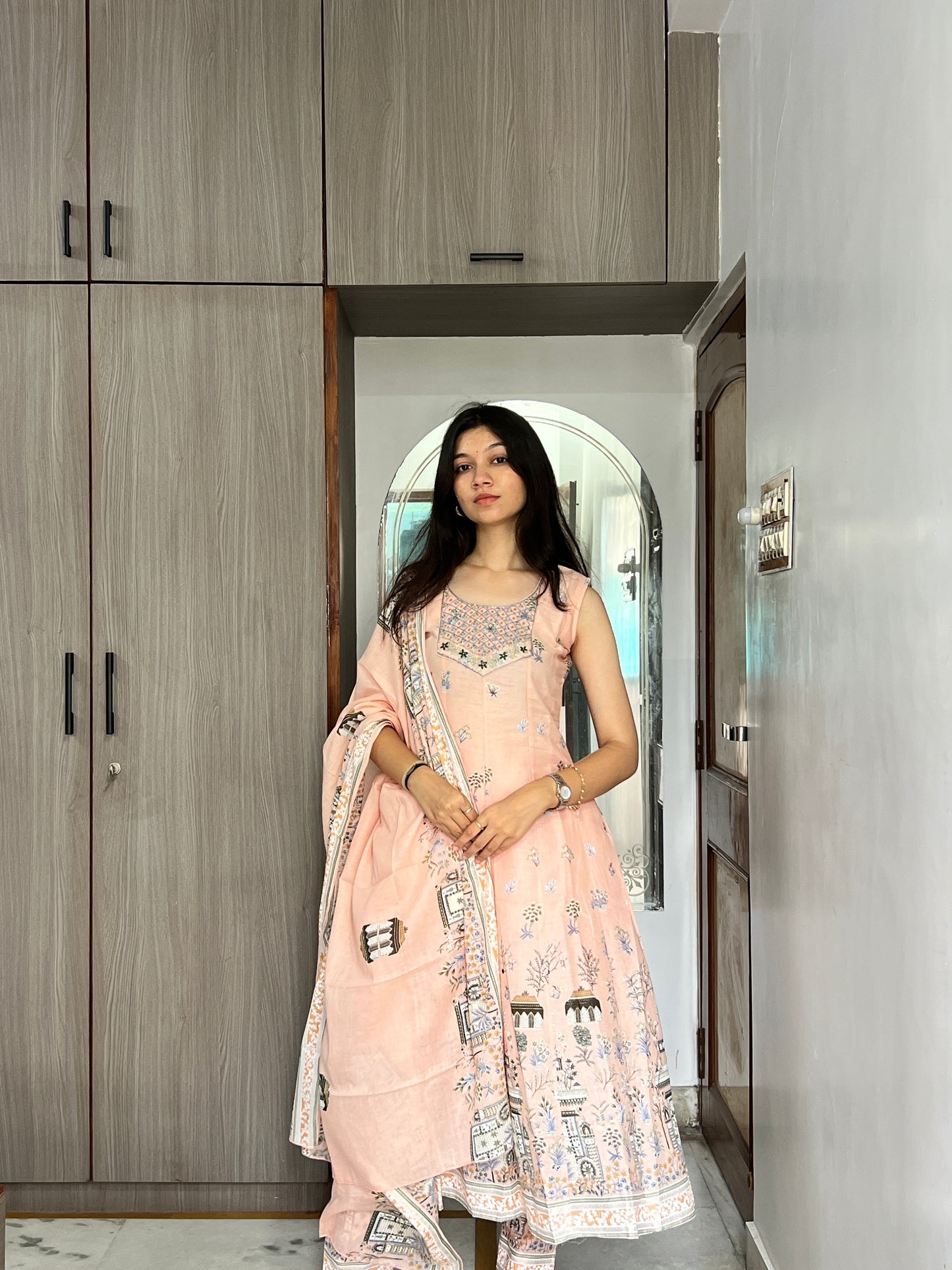 Peach Whisper Mulmul Cotton Suit Set